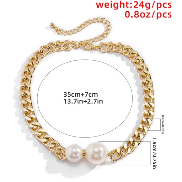 Silver Cuban Link & Pearl Chain Necklace - Picture 6 of 6